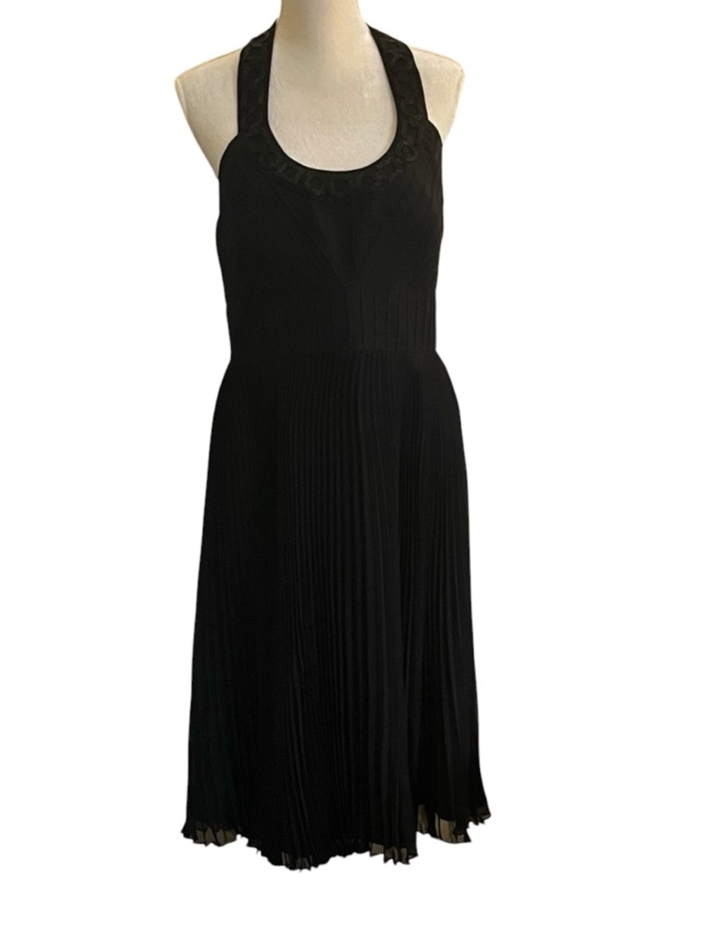 Jones New York 100% Silk Black Pleated Halter Dress Backless Cocktail Party  14